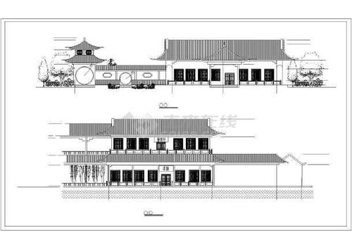 古代建筑风格会所茶室cad施工设计图图片1