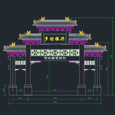 农村灰凝土牌楼样式 水泥农村门楼 花岗岩牌坊样式 若艺古建施工全包 基础运输安装